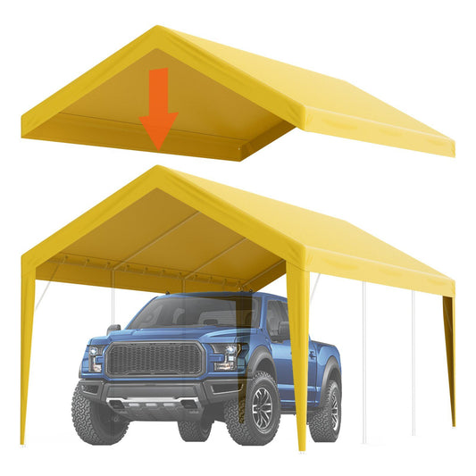 VEVOR Carport Replacement Canopy Cover 10 x 20 ft, Garage Top Tent Shelter Tarp Heavy-Duty Waterproof & UV Protected, Easy Installation with Ball Bungees,Beige (Only Top Cover, Frame Not Include) - Discount Msrp 
