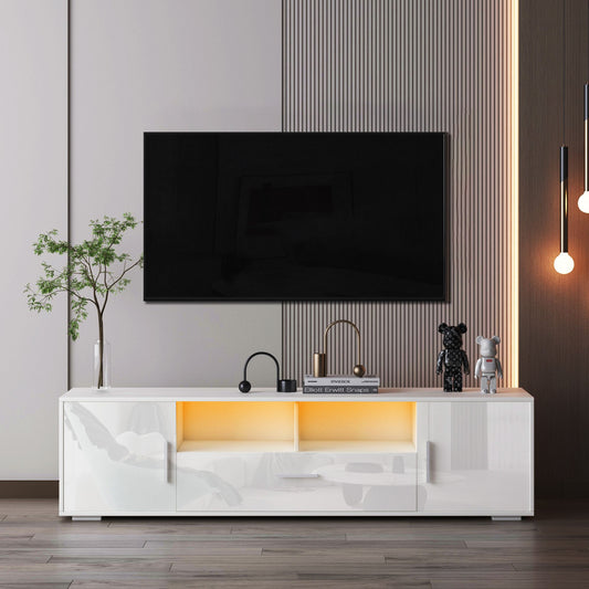 QuickassembleFashionTVstand,TVCabinet,entertainment center TV station,TVconsole,console with LED light belt, light belt can be remote control,with cabinets,open cells,for the living room,bedroom,white - Discount Msrp 