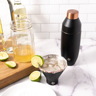 Stainless Steel Cocktail Shaker and Martini Glass Set, Marble - Discount Msrp 