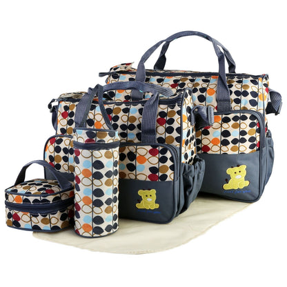 5PCS Baby Nappy Diaper Bags Set Mummy Diaper Shoulder Bags w/ Nappy Changing Pad Insulated Pockets Travel Tote Bags - Discount Msrp 