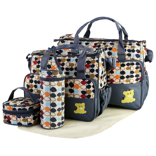 5PCS Baby Nappy Diaper Bags Set Mummy Diaper Shoulder Bags w/ Nappy Changing Pad Insulated Pockets Travel Tote Bags - Discount Msrp 