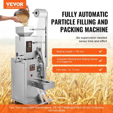 VEVOR Automatic Particle Packaging Machine, 0.002-0.22lbs/1-100g, Multi-Function Pouch Powder Sachet Weighting Filling Packing Machine, Powder Filler Machine for Tea Seeds Grains Flour Beans Glitter - Discount Msrp 