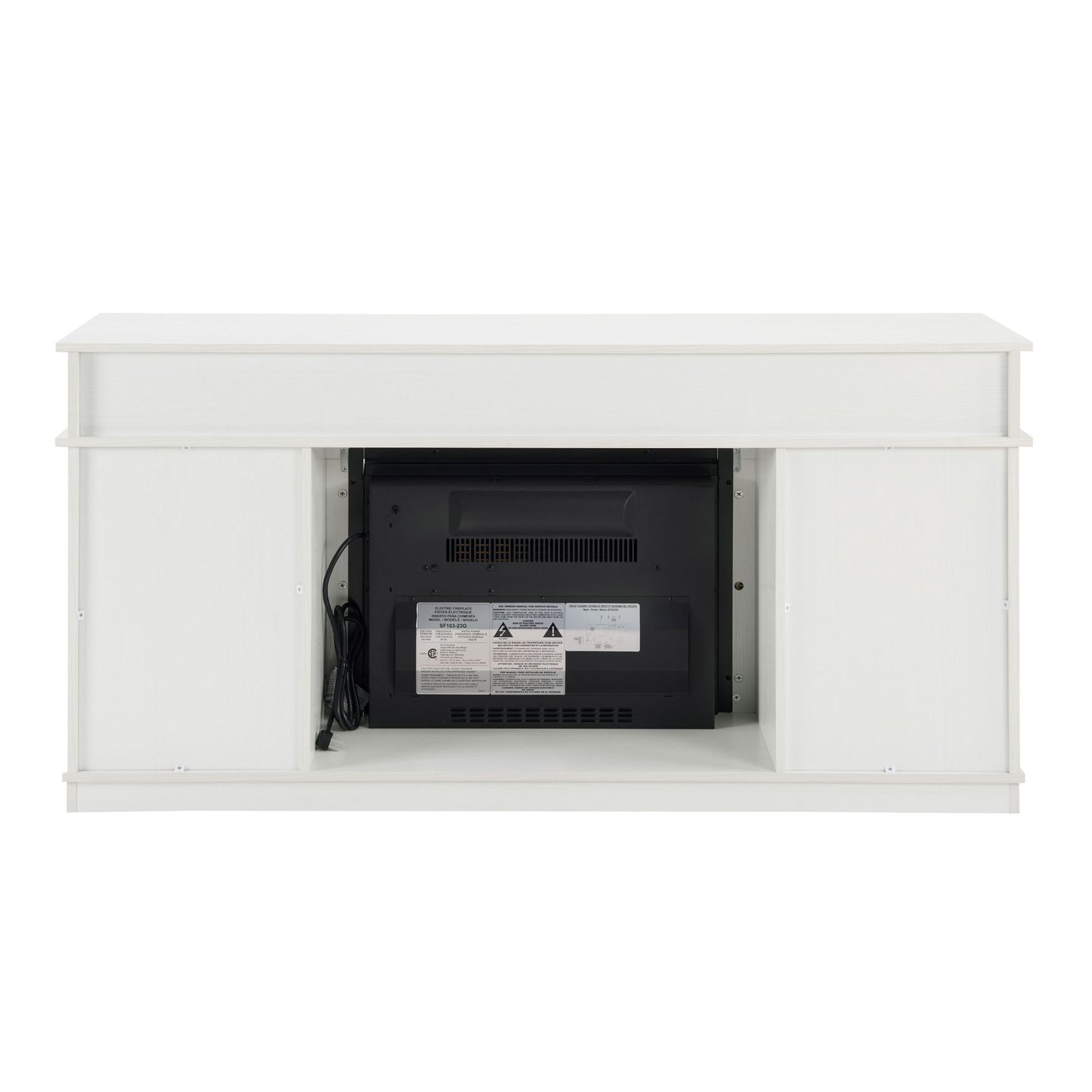Modern Farmhouse TV Media Stand, Large Barn Inspired Home Entertainment Console, with 23" Fireplace Insert, for TV Up to 65'', with Open Shelves and Closed Cabinets, White - Discount Msrp 
