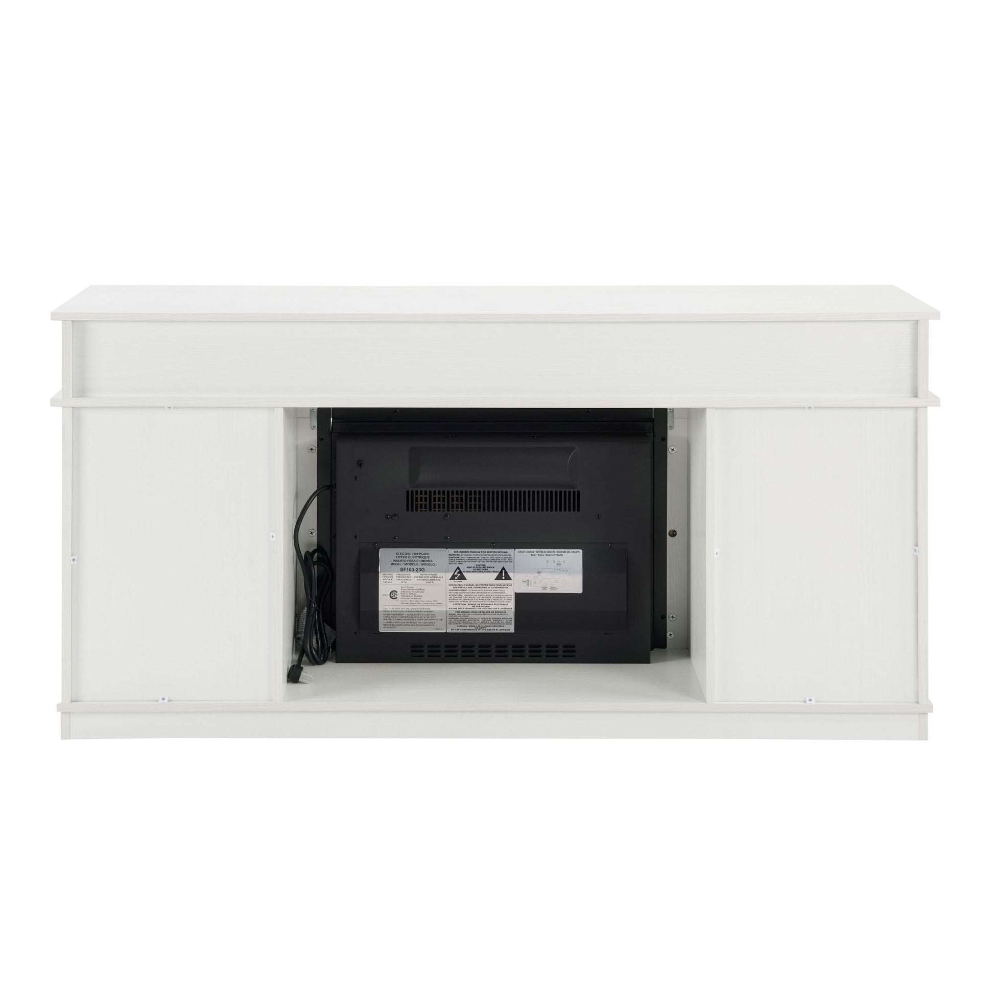 Modern Farmhouse TV Media Stand, Large Barn Inspired Home Entertainment Console, with 23" Fireplace Insert, for TV Up to 65'', with Open Shelves and Closed Cabinets, White - Discount Msrp 