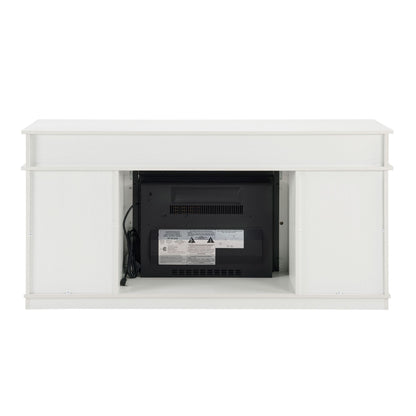 Modern Farmhouse TV Media Stand, Large Barn Inspired Home Entertainment Console, with 23" Fireplace Insert, for TV Up to 65'', with Open Shelves and Closed Cabinets, White - Discount Msrp 