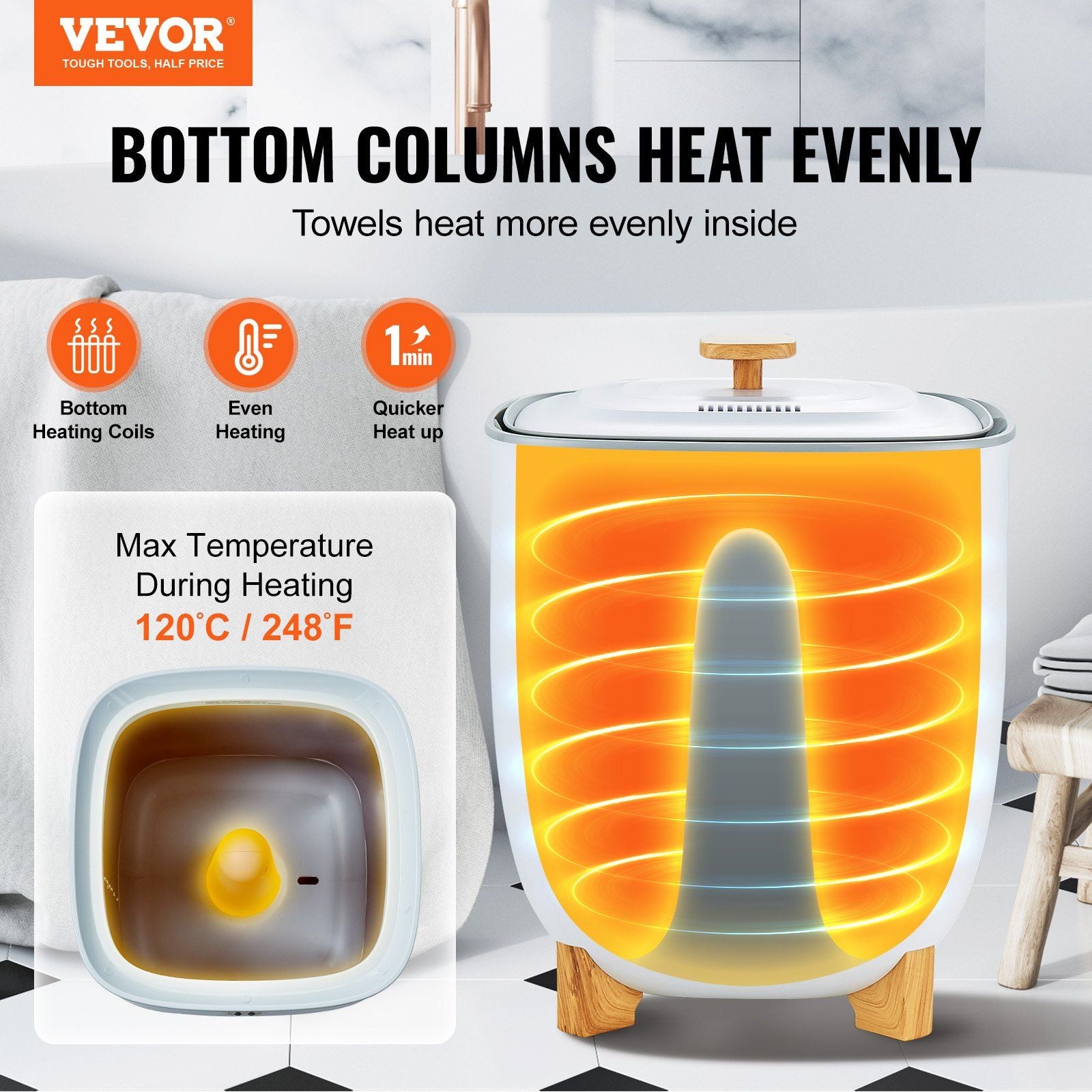 VEVOR Towel Warmer 25L, Towel Warmer Bucket with 2 Heating Modes, 20/40/60/90 Min Auto Shut Off, Bottom Heating Columns, LED Screen, Large Towel Warmer for Bathroom, Spa, Bathrobe, Blanket & Pajama - Discount Msrp 