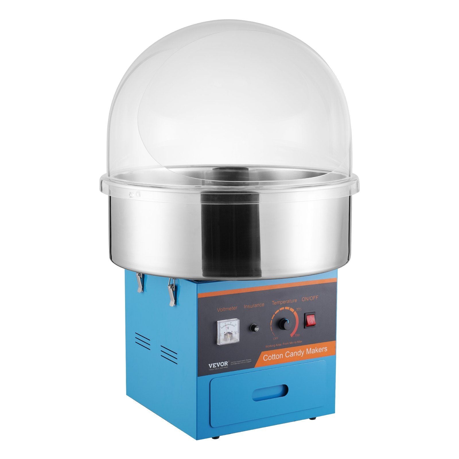 VEVOR Electric Cotton Candy Machine, 1000W Candy Floss Maker, Commercial Cotton Candy Machine with Cover, Stainless Steel Bowl, Sugar Scoop, Drawer, Perfect for Home Kids Birthday, Family Party, Blue - Discount Msrp 