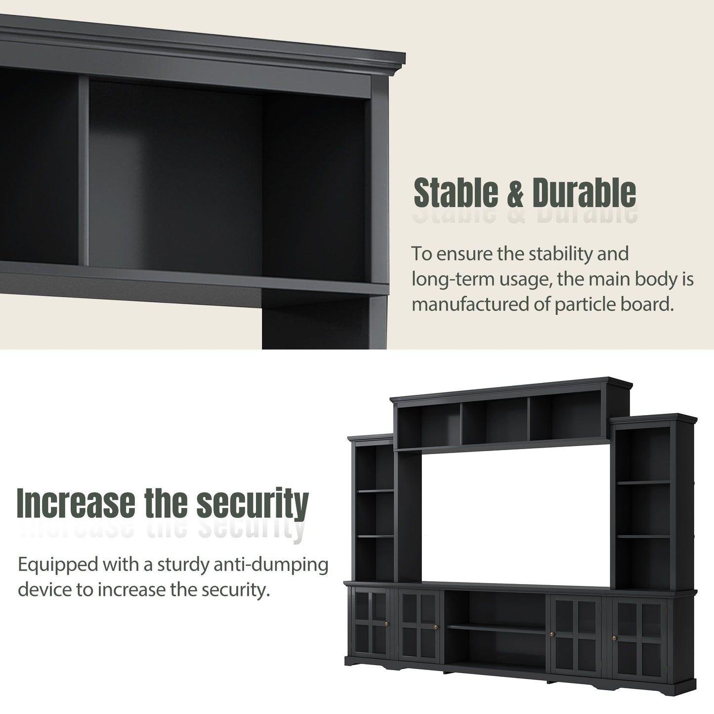 [VIDEO provided] ON-TREND Minimalism Entertainment Wall Unit with Bridge, Modern TV Console Table for TVs Up to 70", Multifunctional TV Stand with Tempered Glass Door, Black (Old SKU: SD000009AAB) - Discount Msrp 