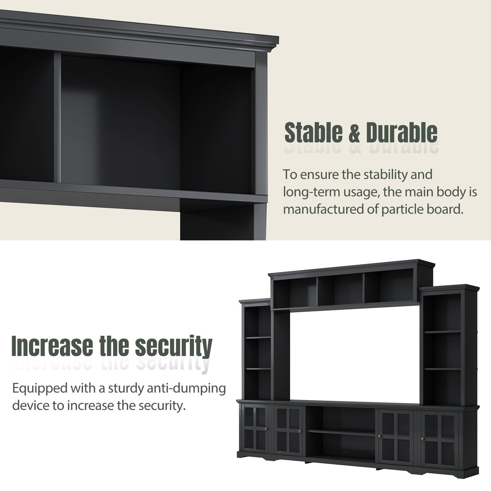 [VIDEO provided] ON-TREND Minimalism Entertainment Wall Unit with Bridge, Modern TV Console Table for TVs Up to 70", Multifunctional TV Stand with Tempered Glass Door, Black (Old SKU: SD000009AAB) - Discount Msrp 