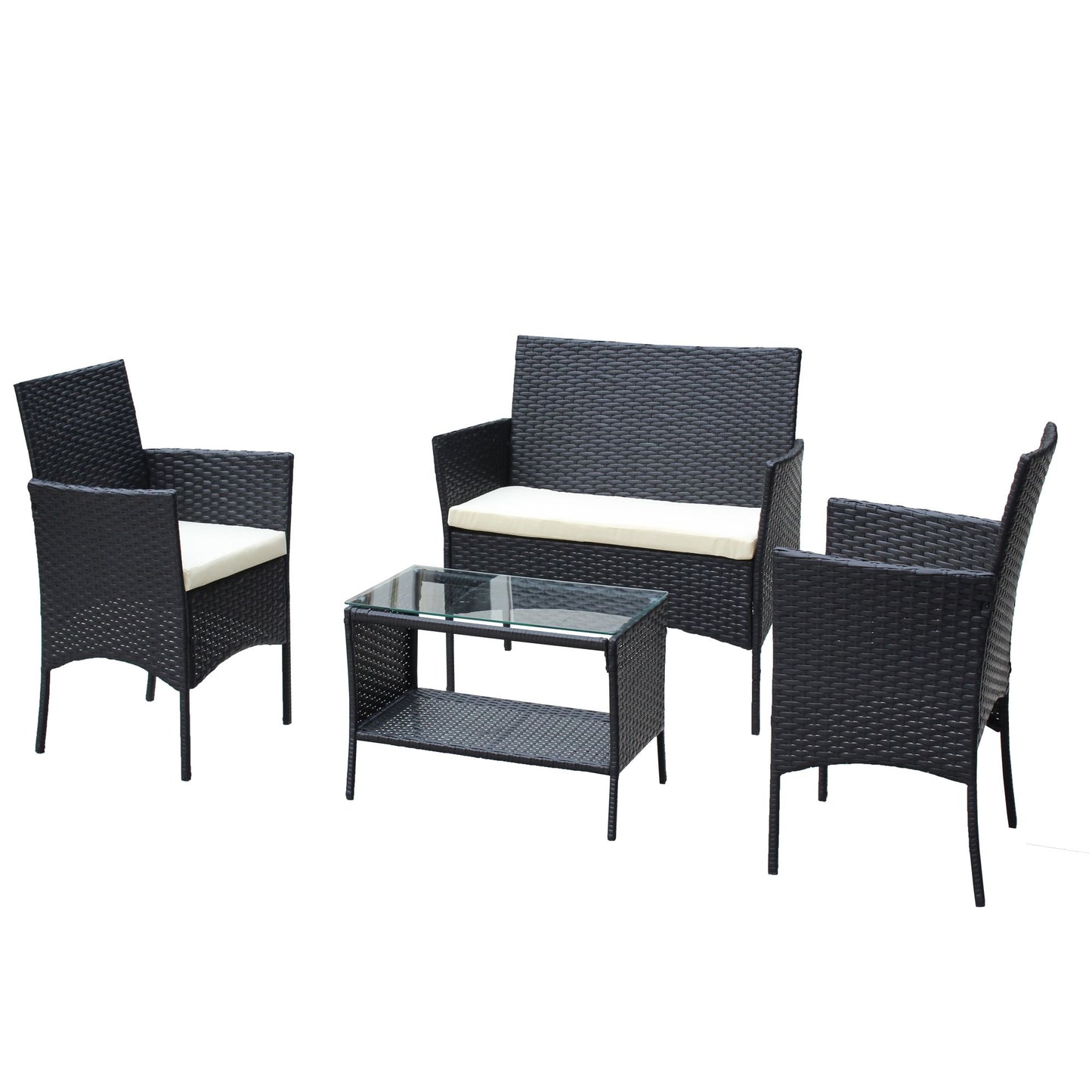 4 PC Rattan Patio Furniture Set Outdoor Patio Cushioned Seat Wicker Sofa - Discount Msrp 
