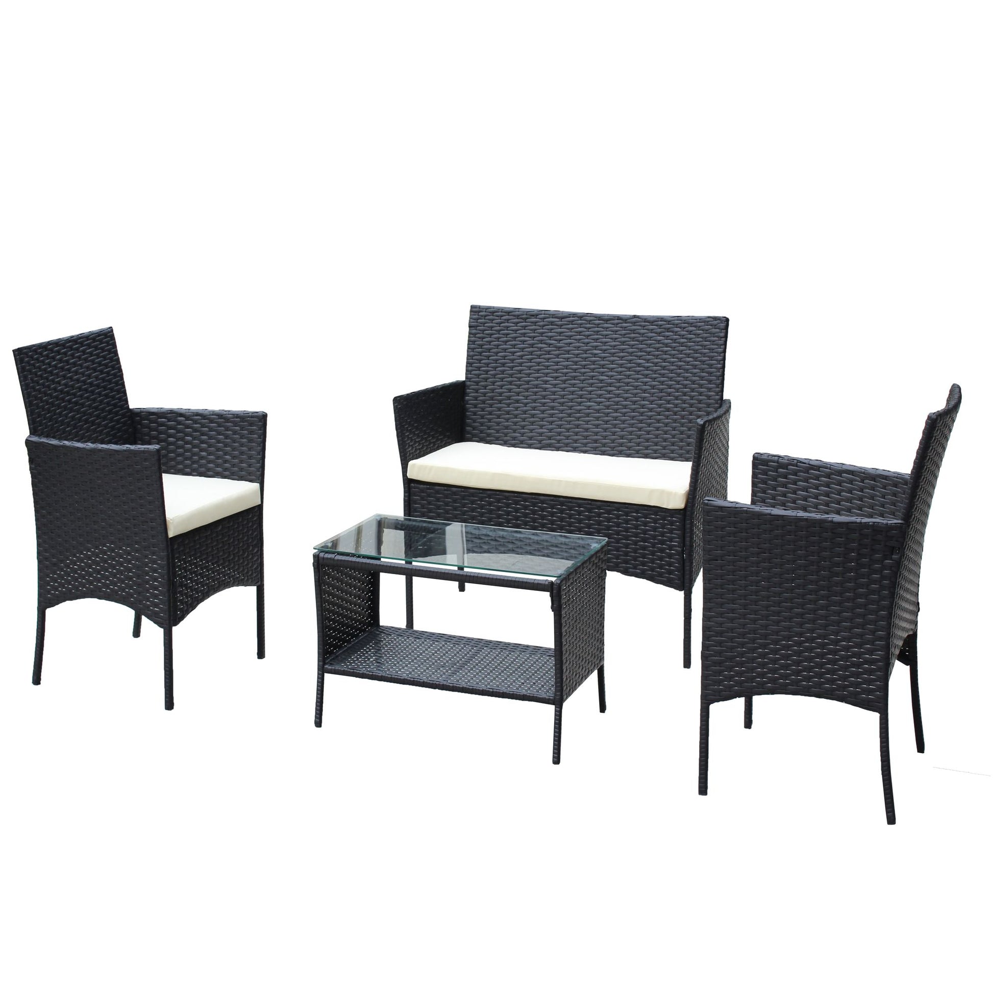 4 PC Rattan Patio Furniture Set Outdoor Patio Cushioned Seat Wicker Sofa - Discount Msrp 