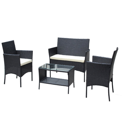 4 PC Rattan Patio Furniture Set Outdoor Patio Cushioned Seat Wicker Sofa - Discount Msrp 