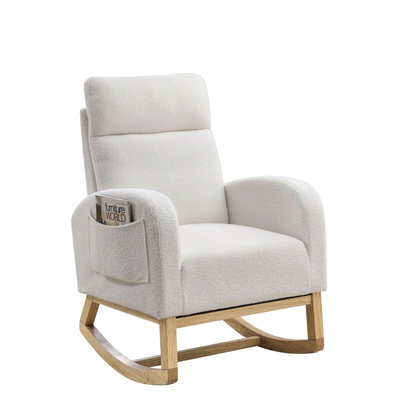 [Video] Welike 27.6"W Modern Accent High Backrest Living Room Lounge Arm Rocking Chair, Two Side Pocket ,Teddy White (Ivory) - Discount Msrp 