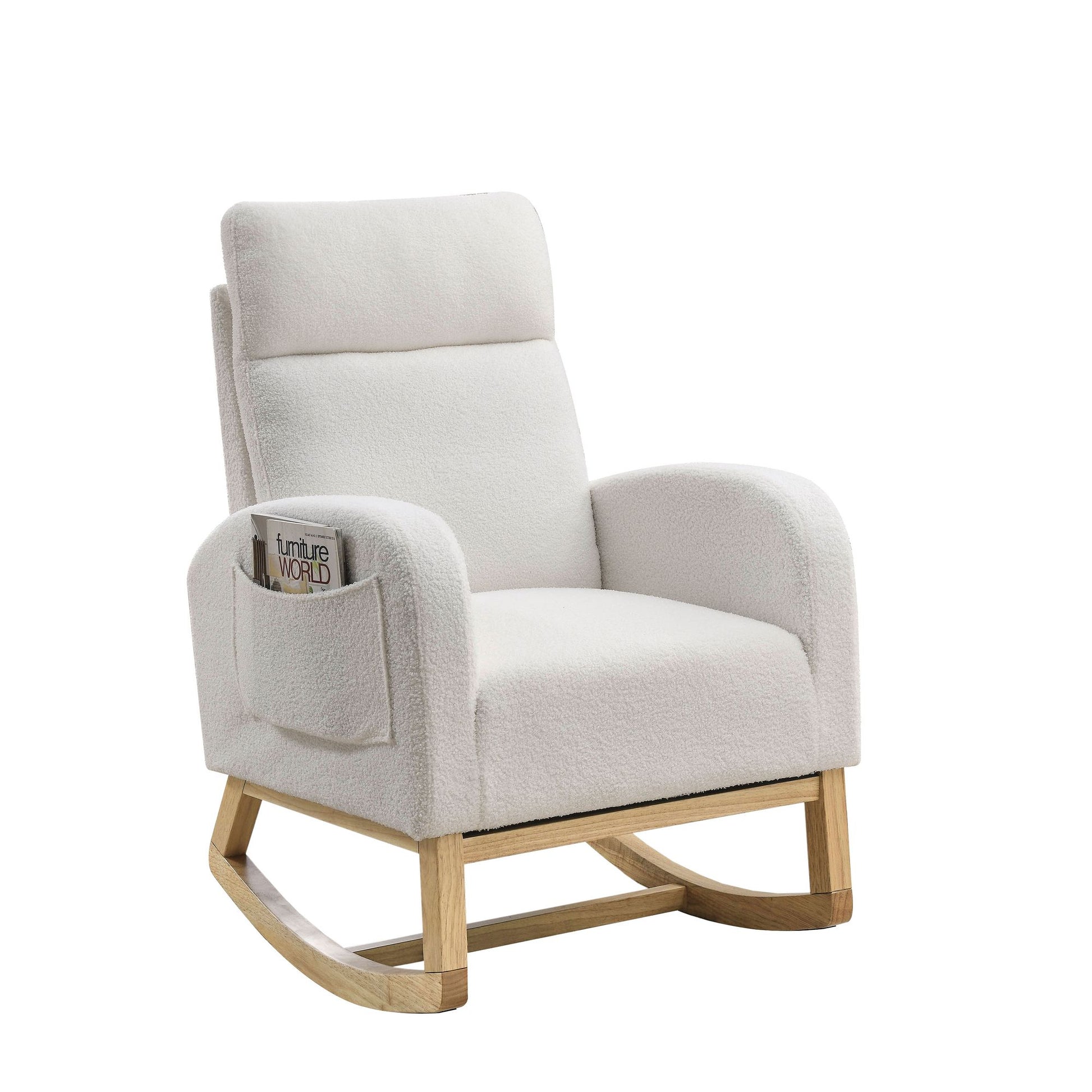[Video] Welike 27.6"W Modern Accent High Backrest Living Room Lounge Arm Rocking Chair, Two Side Pocket ,Teddy White (Ivory) - Discount Msrp 