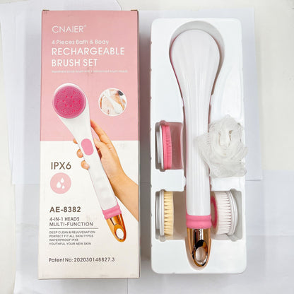 Silicone Bath Brush 4 in 1 Electric Back Scrubber 4 Brush Heads USB Rechargeable Rotating Shower Massager with 2 Speeds - Discount Msrp 