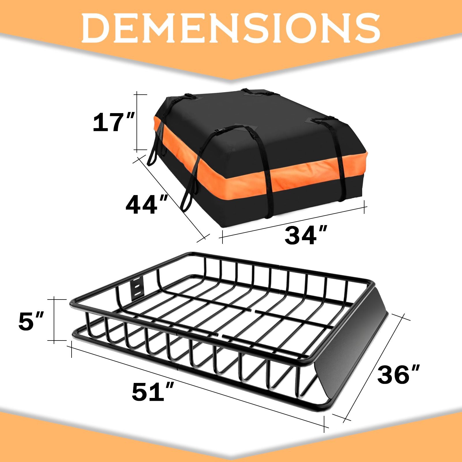 64"x39"x6"/51"x36"x5" Roof Rack,Heavy Duty Rooftop Cargo Carrier,Roof Basket with Waterproof Bag,Elastic Net with Attachment Hooks,Ratchet Strap,Universal Roof Rack Fits for SUV Truck,260lbs Capacity - Discount Msrp 