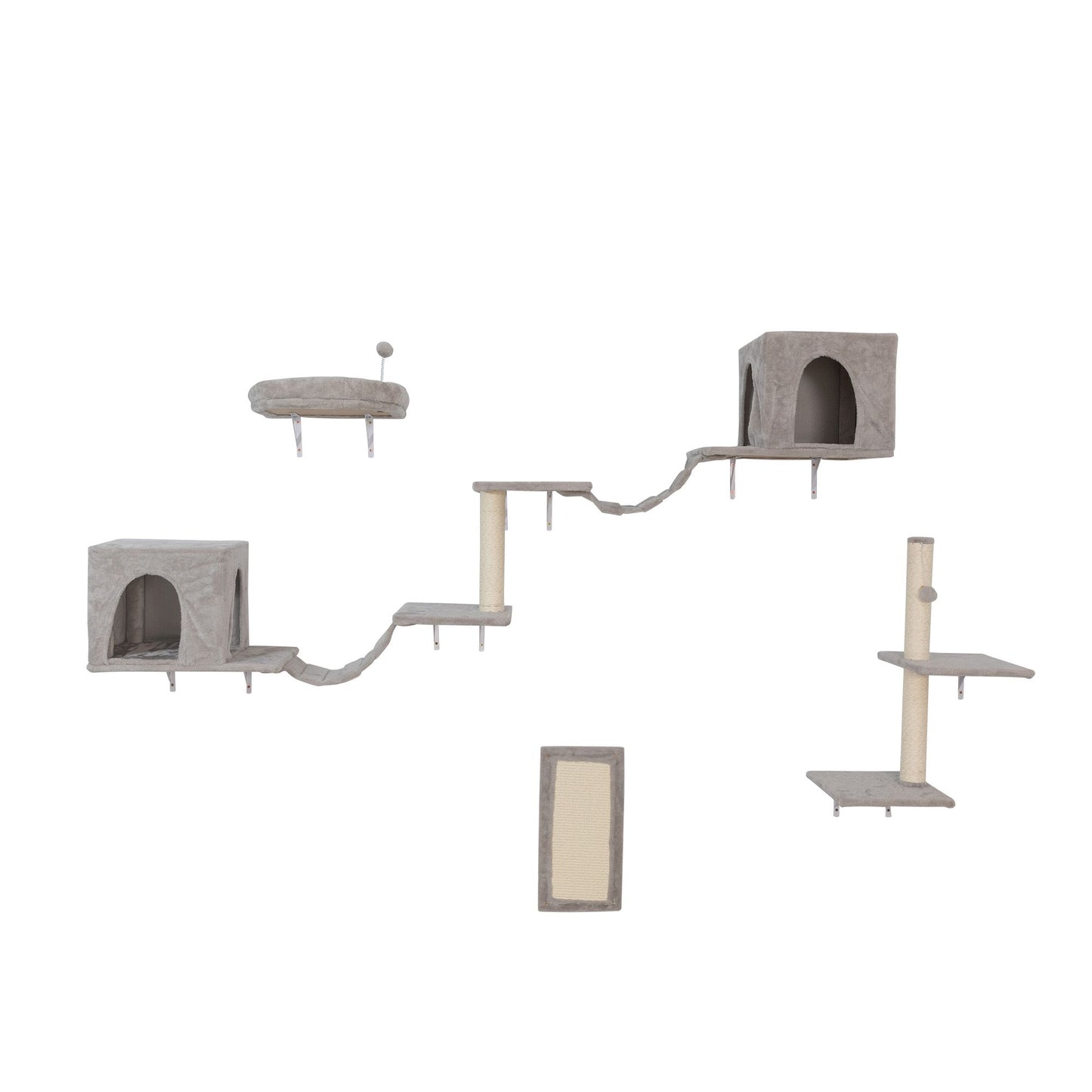 Wall-mounted Cat Tree, Cat Furniture with 2 Cat Condos House, 3 Cat Wall Shelves, 2 Ladder, 1 Cat Perch, Sisal Cat Scratching Posts and Pad - Discount Msrp 