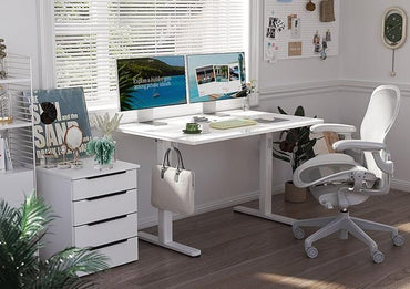 48 Inch Electric White Glass Standing Desk, Adjustable Height ,Quick Install Home Office Computer Desk, Stand Up Desk, - Discount Msrp 