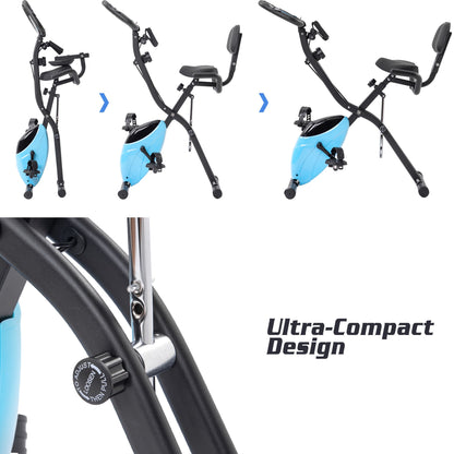 Folding Exercise Bike, Fitness Upright and Recumbent X-Bike with 16-Level Adjustable Resistance, Arm Bands and Backrest - Discount Msrp 