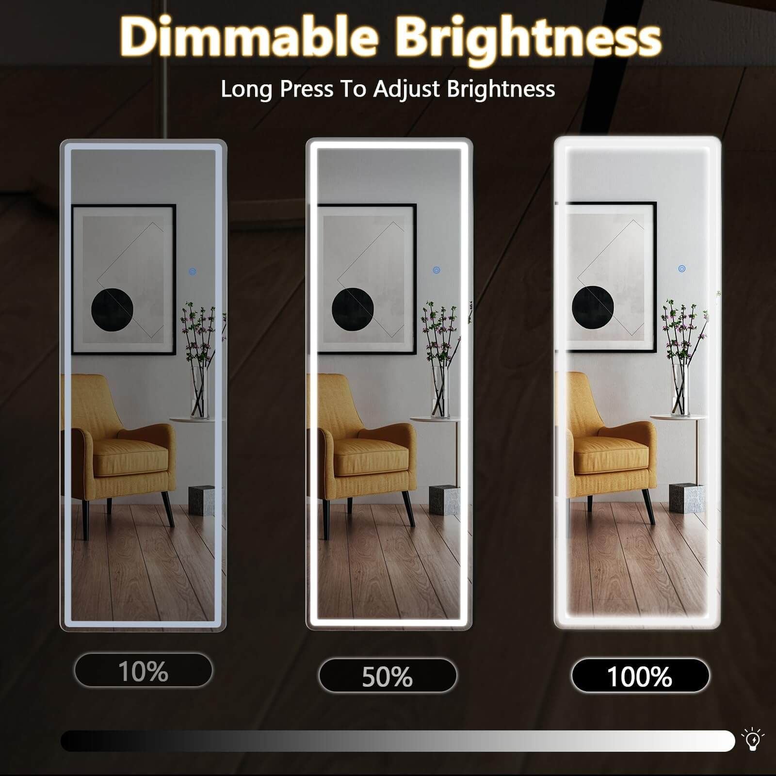 3 Color Lighting Mirror with LED Lights, 64"x21" Lighted Floor Standing Mirror with Stand - Discount Msrp 
