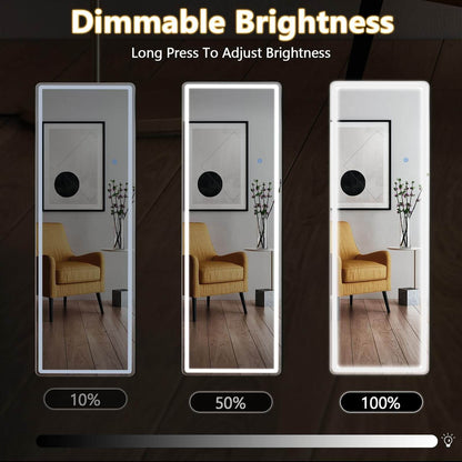 3 Color Lighting Mirror with LED Lights, 64"x21" Lighted Floor Standing Mirror with Stand - Discount Msrp 
