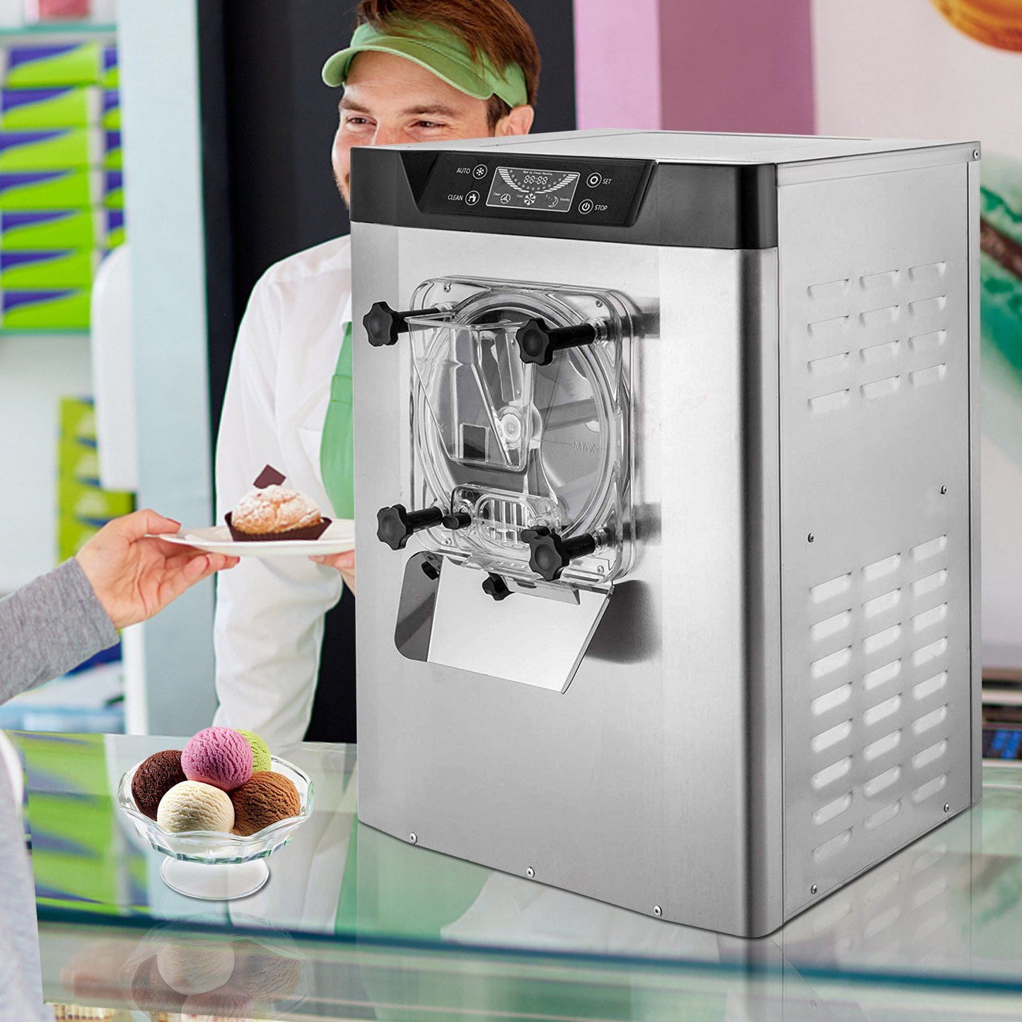VEVOR Commercial Ice Cream Machine 1400W 20/5.3 Gph Hard Serve Ice Cream Maker with LED Display Screen Auto Shut-Off Timer One Flavors Perfect for Restaurants Snack bar Supermarkets - Discount Msrp 