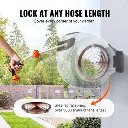 VEVOR Retractable Hose Reel Water Hose Reel 65'x5/8" 180° Swivel Wall-Mounted - Discount Msrp 
