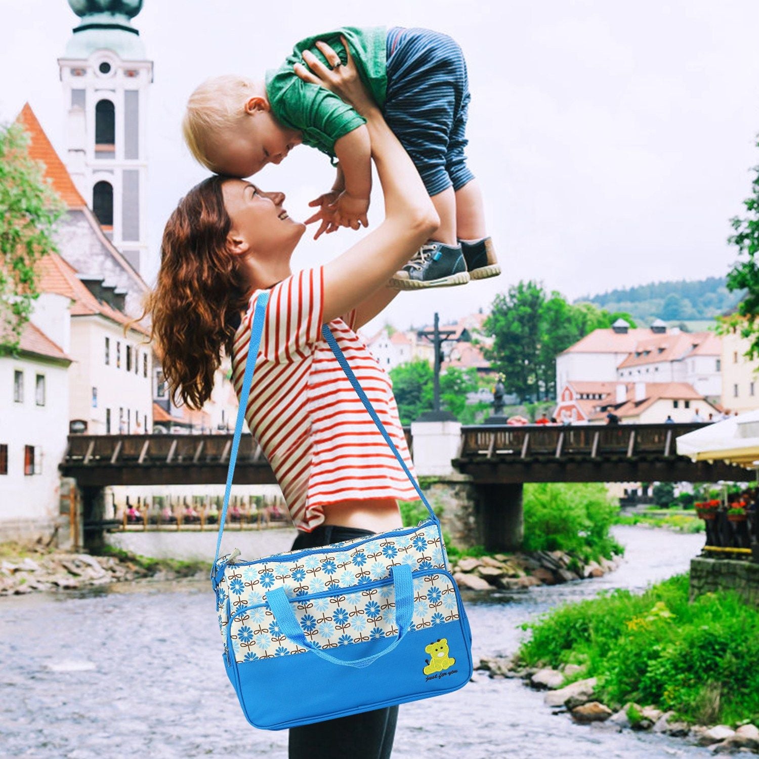 5PCS Baby Nappy Diaper Bags Set Mummy Diaper Shoulder Bags w/ Nappy Changing Pad Insulated Pockets Travel Tote Bags - Discount Msrp 