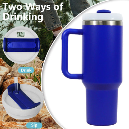 40oz V2 large capacity tumbler, With Handle And Straw Lid, Insulated Reusable Stainless Steel Water Bottles Travel Mug Coffee Cup car cup water cup For Men Women Outdoor Camping Driving, gift - Discount Msrp 