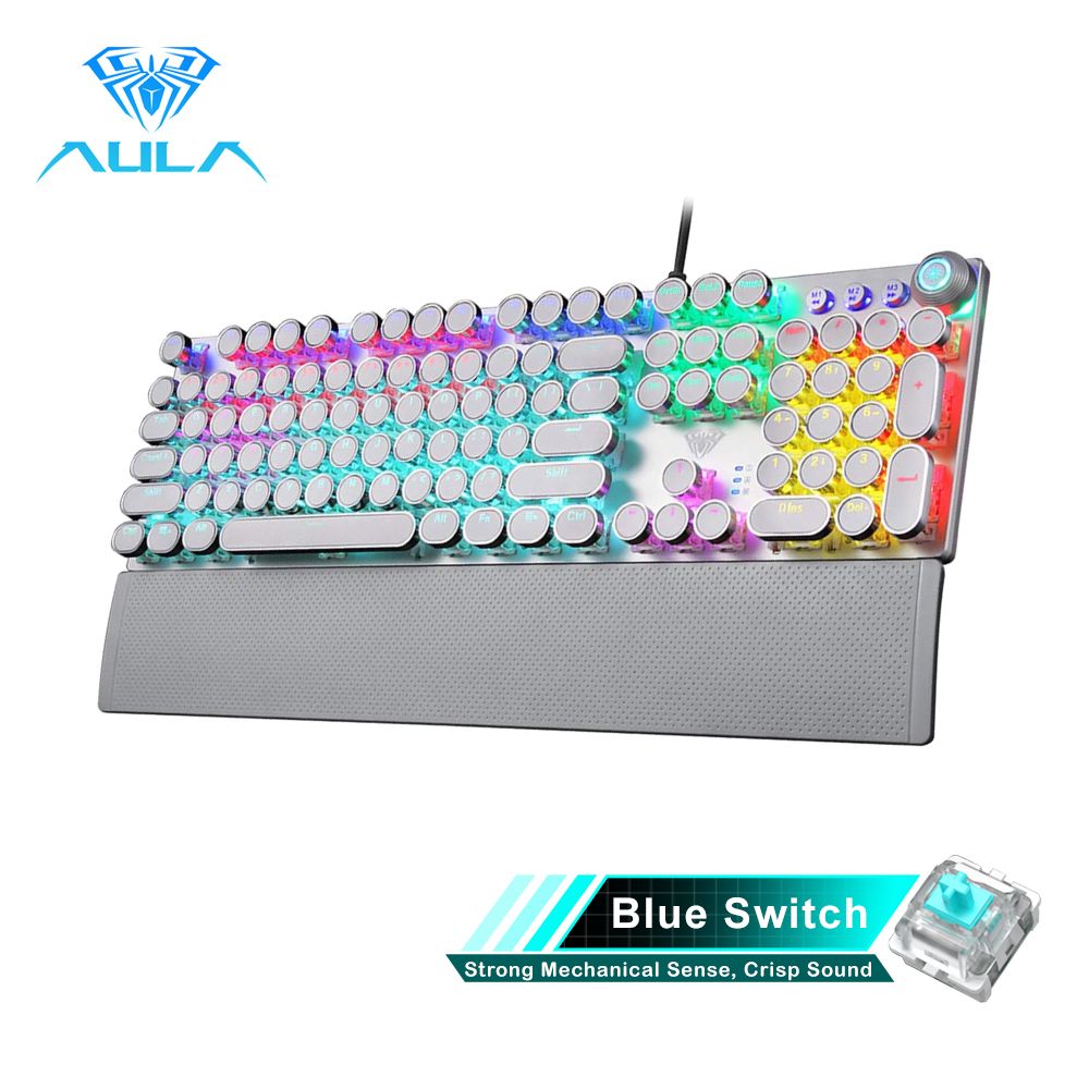Gaming Mechanical Keyboard Retro Square Glowing Keycaps Backlit USB Wired 104 Anti-ghosting Gaming Keyboard for PC laptop - Discount Msrp 
