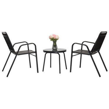3-Piece Patio Bistro Table Set, Outdoor Furniture Set with 2 Stackable Patio Dining Chairs and Glass Table for Yard Balcony Porch, Black and Coffee - Discount Msrp 
