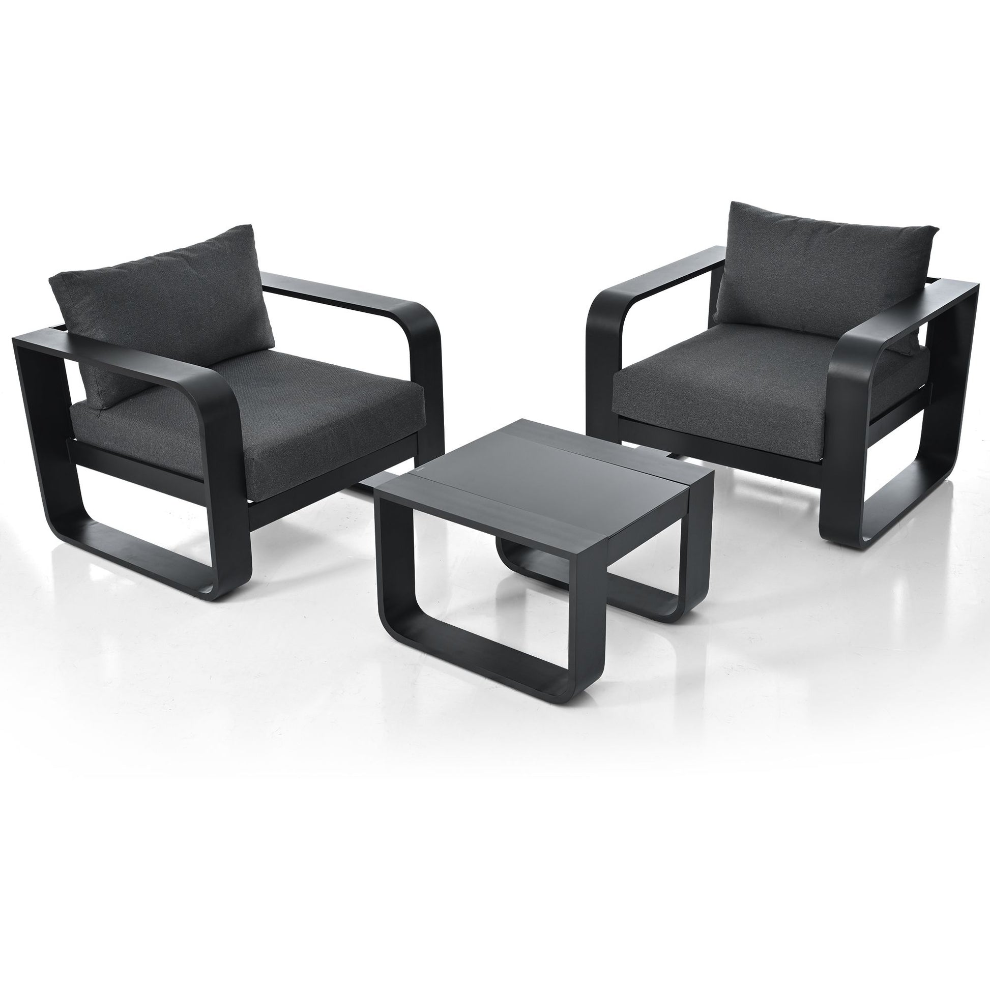 3-pieces Aluminum Frame Patio Furniture With 6.7" Thick Cushion And Coffee Table, All Weather Use Olefin fabric Outdoor Chair - Discount Msrp 