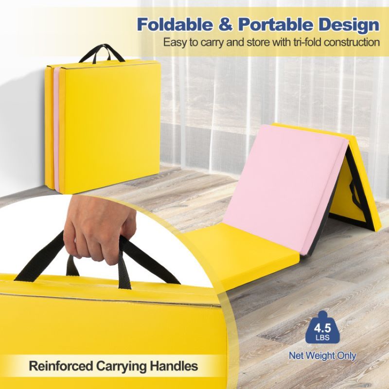 Portable Tri-Fold Gym Mat with Handles for Yoga - Discount Msrp 
