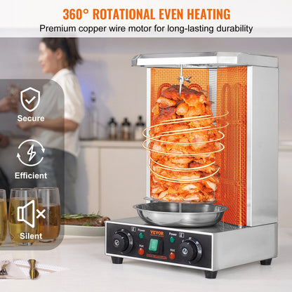 VEVOR Shawarma Grill Machine, 13 lbs Capacity, Chicken Shawarma Cooker Machine with 2 Burners, Electric Vertical Broiler Gyro Rotisserie Oven Doner Kebab Machine, for Home Restaurant Kitchen Parties - Discount Msrp 