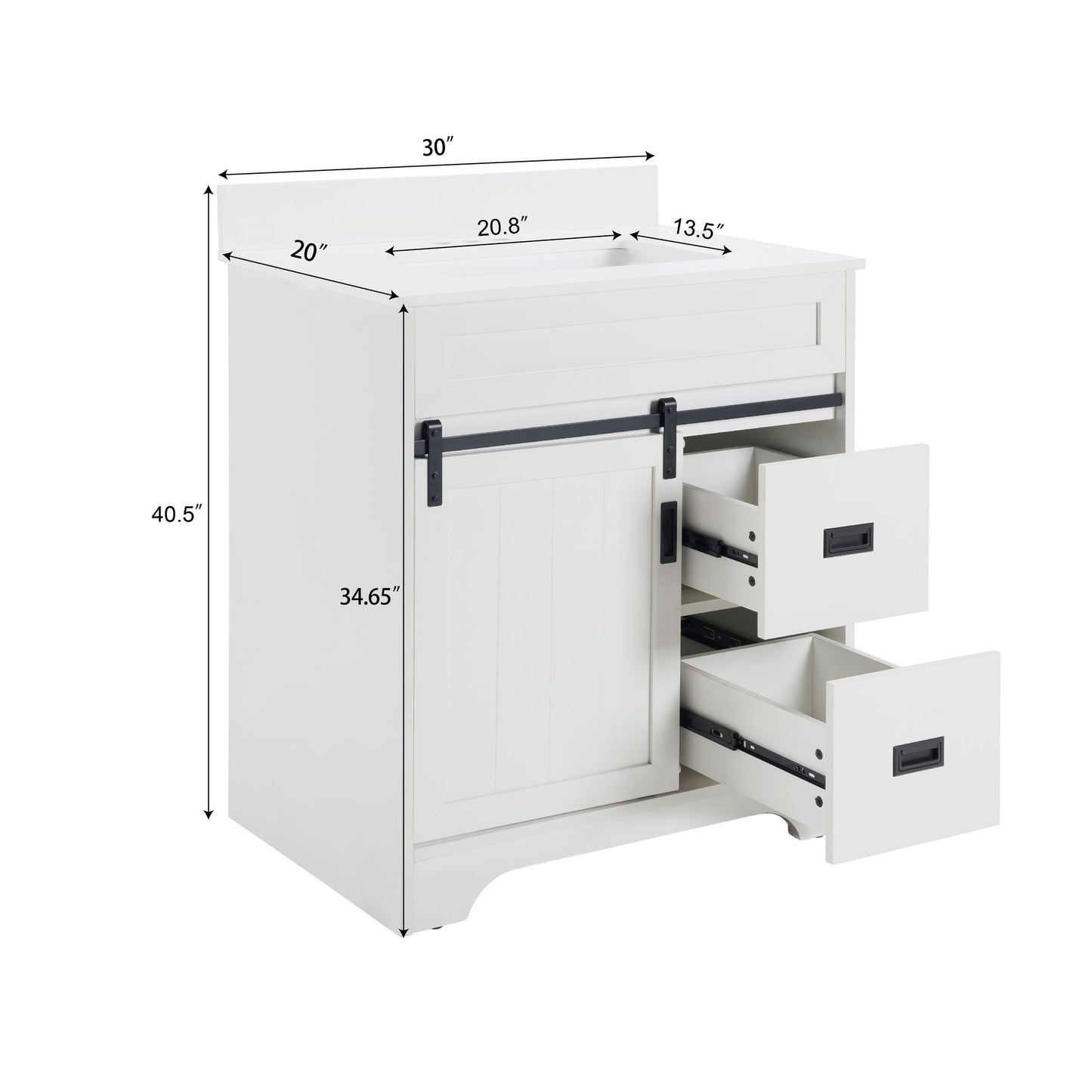 [VIDEO provided]30" Bathroom Vanity with Single Sink Combo, Farmhouse Undermount Bathroom Sink Cabinet with Sliding Barn Doors and 2 Drawers, Freestanding Bathroom Vanities,White - Discount Msrp 