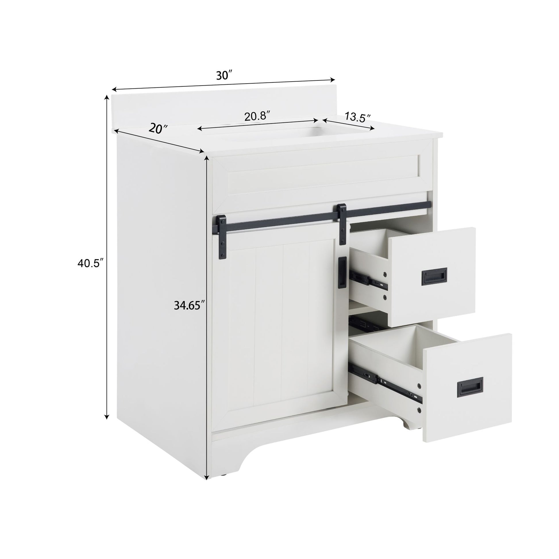 [VIDEO provided]30" Bathroom Vanity with Single Sink Combo, Farmhouse Undermount Bathroom Sink Cabinet with Sliding Barn Doors and 2 Drawers, Freestanding Bathroom Vanities,White - Discount Msrp 