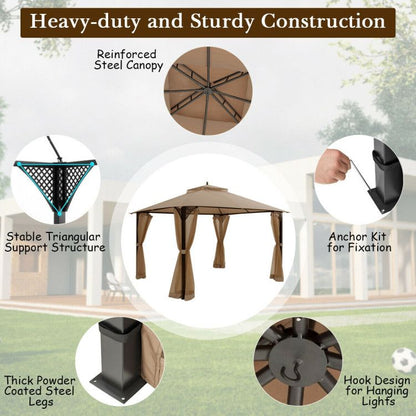 12 x 10 Feet Outdoor Double Top Patio Gazebo with Netting - Discount Msrp 