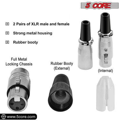 5Core XLR Connector Male Female to 1/4 Audio Jack 3 Pin Secure Mic Plug w Locking Ends - Discount Msrp 