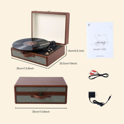 Portable Vinyl record player S350,with 2 Stereo Speakers, Wireless 3-Speed 33/45/78RPM, Support Headphone Jack/USB/AUX-IN/RCA-Out/Recording - Discount Msrp 