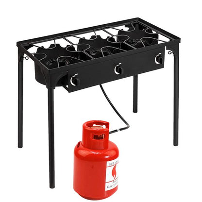 Outdoor Camp Stove High Pressure Propane Gas Cooker Portable Cast Iron Patio Cooking Burner (Three Burner 225000-BTU) - Discount Msrp 
