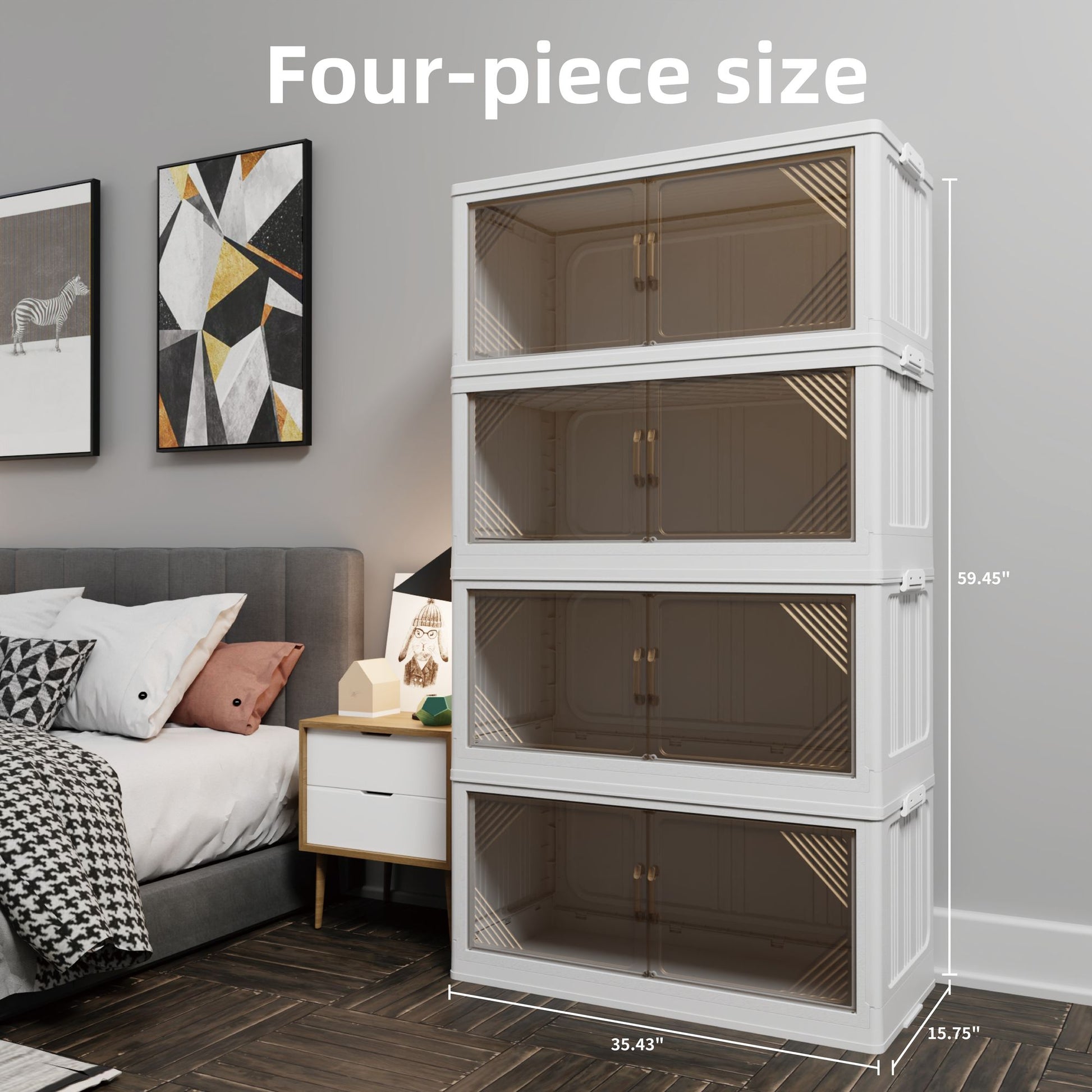 573QT 4-Pack 35.4'' Wide Transparent Plastic Storage Cabinets for Closet Organizers and Storage, Folding Storage Box, Stackable Storage Bins with Open Front Door - Discount Msrp 