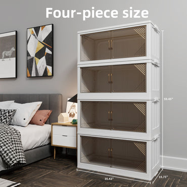 573QT 4-Pack 35.4'' Wide Transparent Plastic Storage Cabinets for Closet Organizers and Storage, Folding Storage Box, Stackable Storage Bins with Open Front Door - Discount Msrp 