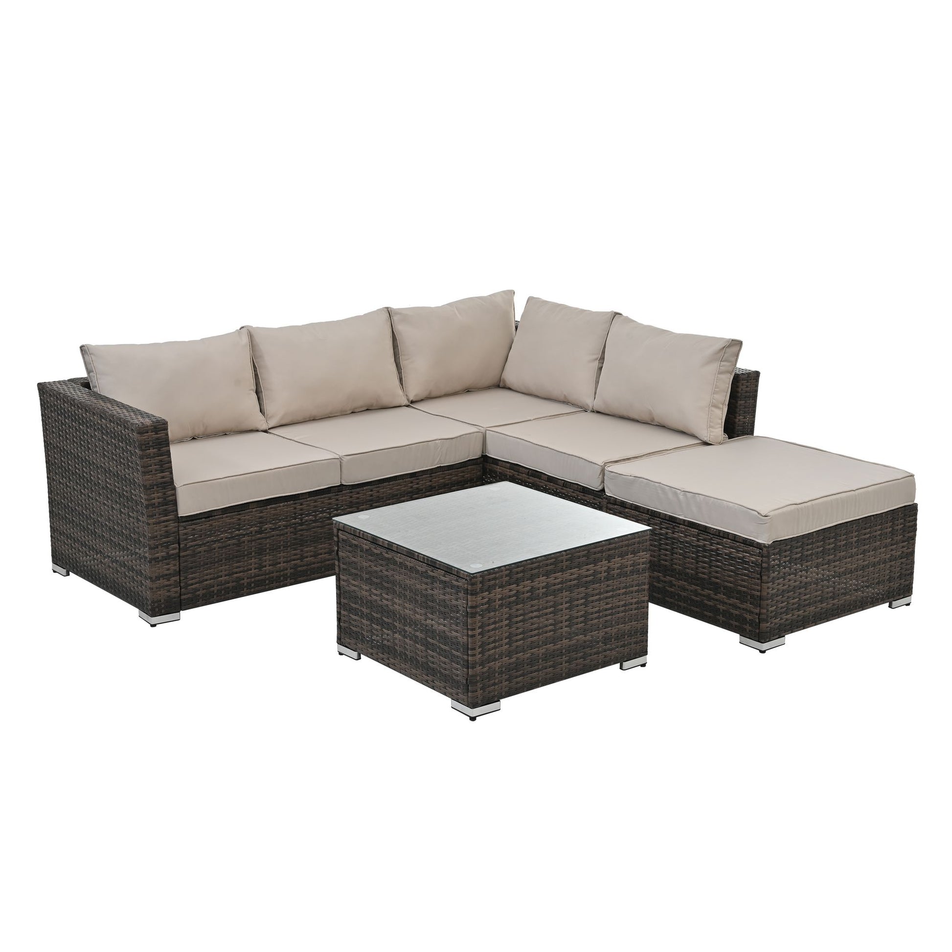 Patio Furniture, Outdoor Furniture, Seasonal PE Wicker Furniture, 4 Set Wicker Furniture With Tempered Glass Coffee Table - Discount Msrp 