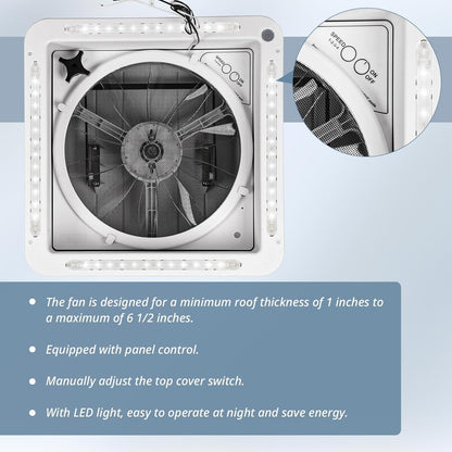 RV Roof Vent Fan 14" with LED Light,4 Speed Reversible 12V RV Exhaust Fan Low Noise,UV Protection,Manual Open for Camper,Travel,Cargo Trailer - Discount Msrp 