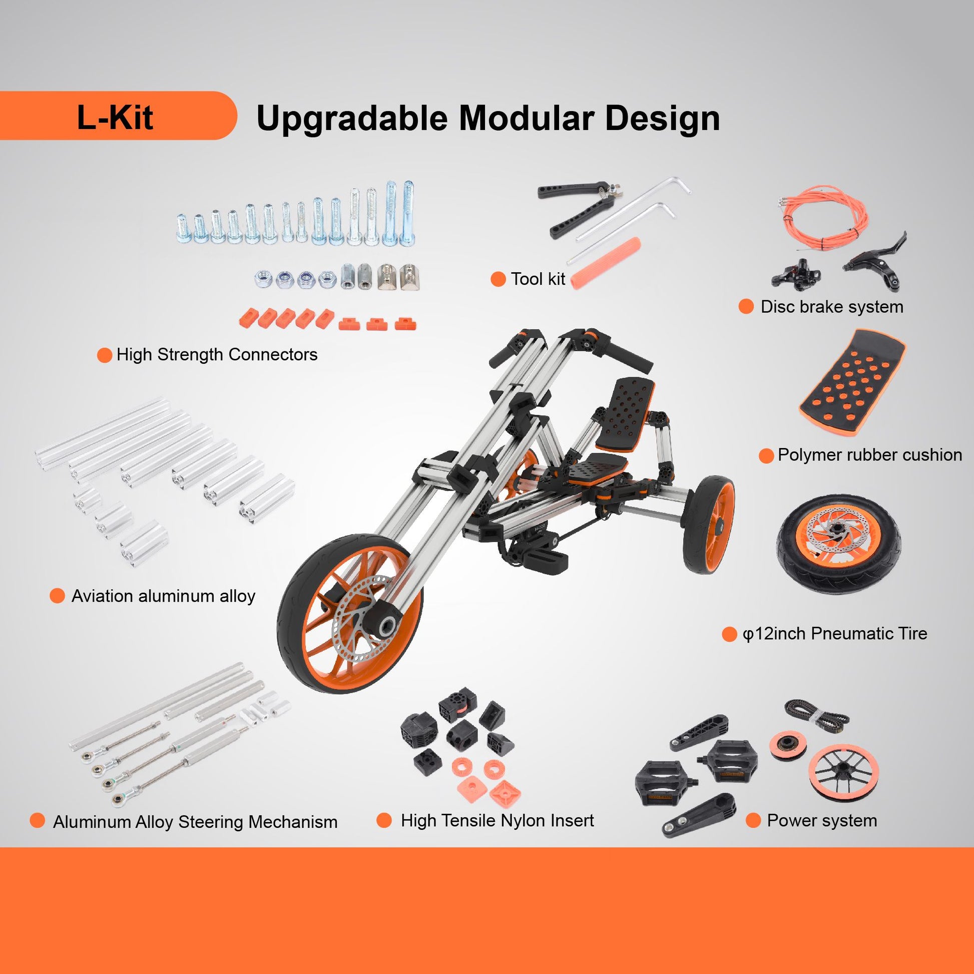 KidRock Buildable Kit 20 in 1 Kids Go Kart Set, Suitable for 1 to 8 Years Old, Two Wheel Bike, Three Wheel Bike, Go Kart, Sit/Stand Scooter, etc. Most Popular L Kit (Non Electric) - Discount Msrp 