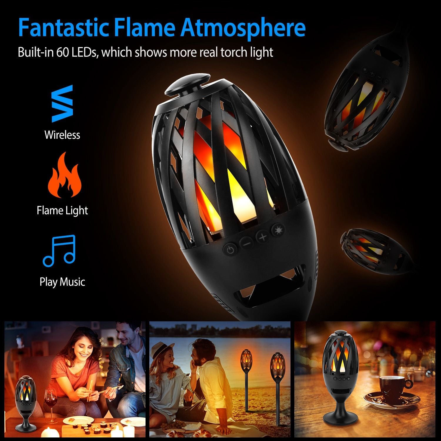 LED Flame Speakers Torch Wireless Speaker Waterproof Stereo Bass Speaker Outdoor Light-Up Speaker Atmosphere LED Flickers Night Light Patio Stake Lights/Lantern for Party Camping - Discount Msrp 
