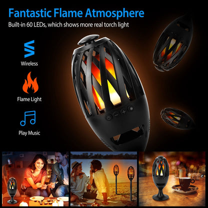 LED Flame Speakers Torch Wireless Speaker Waterproof Stereo Bass Speaker Outdoor Light-Up Speaker Atmosphere LED Flickers Night Light Patio Stake Lights/Lantern for Party Camping - Discount Msrp 