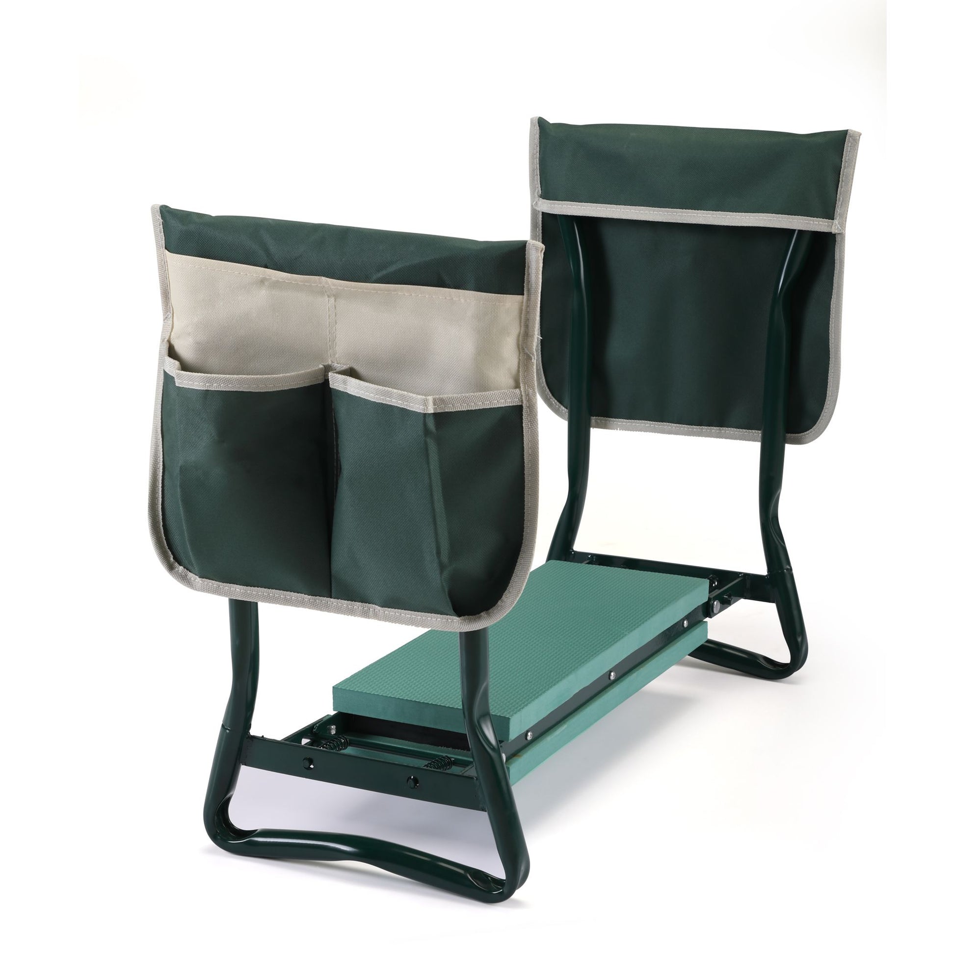 Outdoor 2-in-1 Garden Stool and Kneeler; Garden Bench with Tool Bags; Kneeling Pad; Gift for Parent; Portable; Green - Discount Msrp 