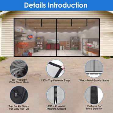 Magnetic Garage Door Screen Single-Car Garage Screen Mesh Fiberglass Garage Net with Magnetic Closure 4 Buckle Straps for One Cars - Discount Msrp 