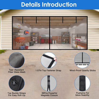 Magnetic Garage Door Screen Single-Car Garage Screen Mesh Fiberglass Garage Net with Magnetic Closure 4 Buckle Straps for One Cars - Discount Msrp 